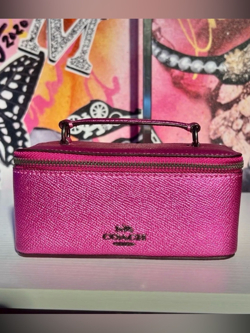 Coach Cosmetic Jewelry Vanity Case- Metallic Currant